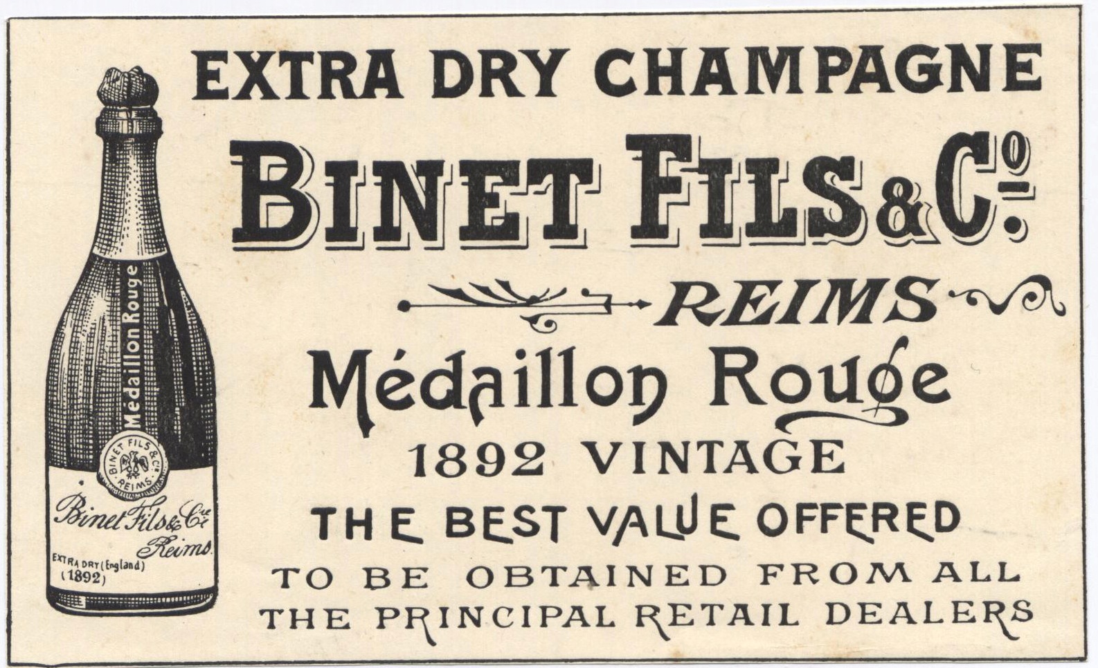 Binet Champagne Médaillon Rouge 1892 vintage advertisement poster