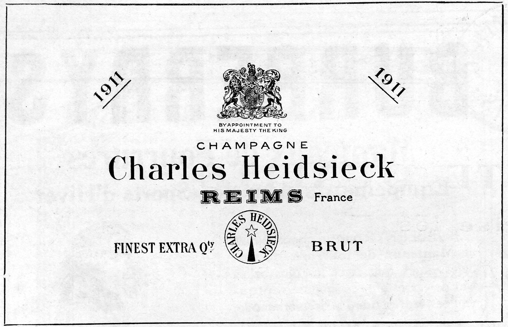 Publicité vintage de 1923 pour la maison de Champagne Charles Heidsieck