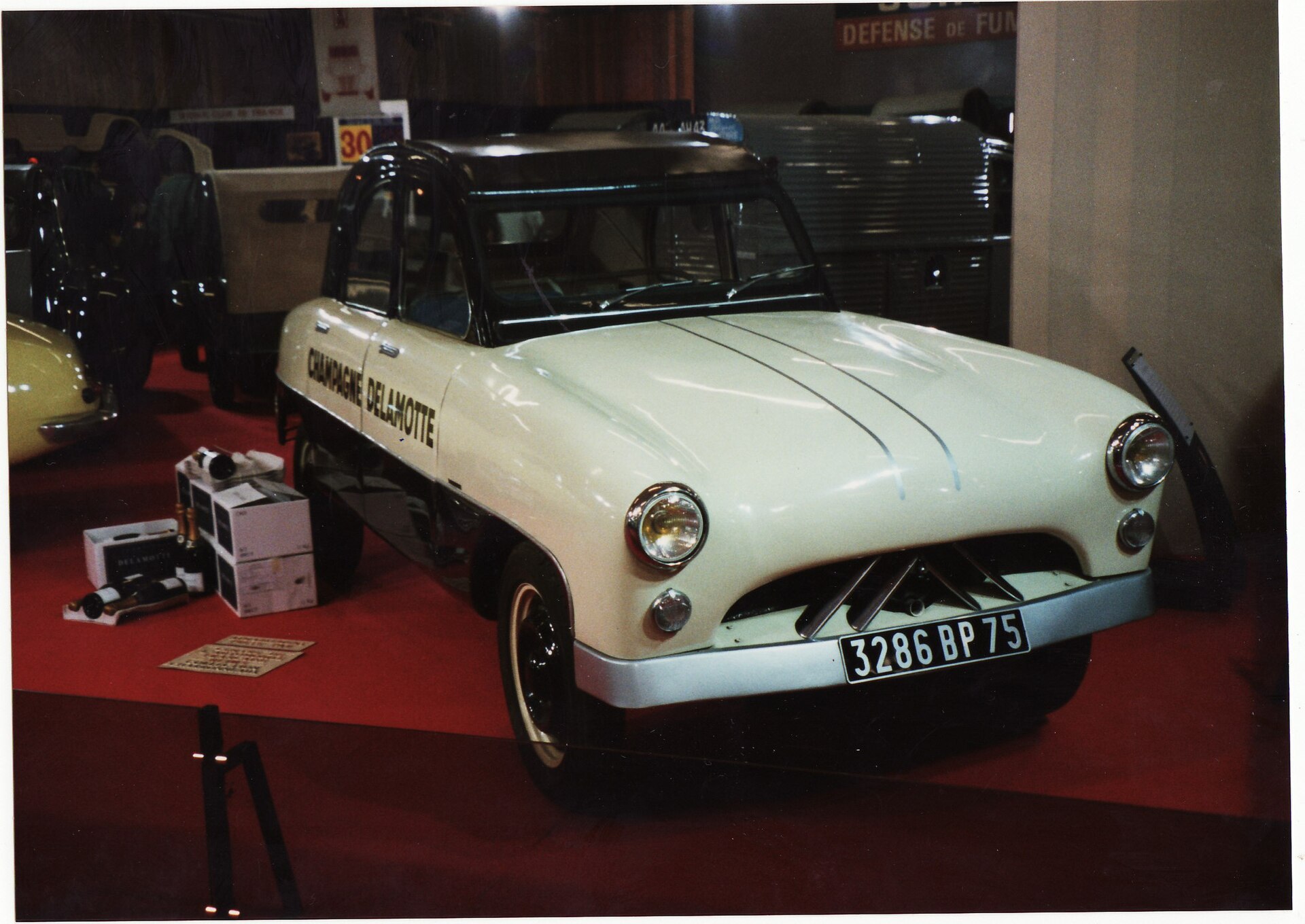 Delamotte Champagne vintage vehicle display at Retromobile 1998