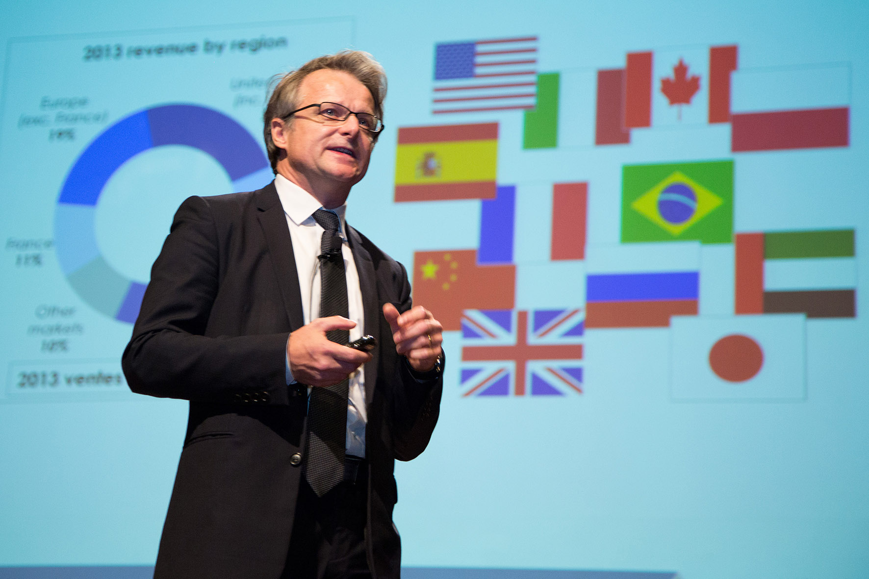Business forum event presentation at a corporate conference stage